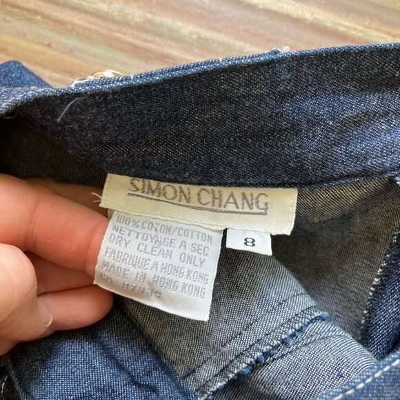 Simon Chang Chambray Denim Skirt Stud Embellishment Vintage 90s Waist 28" - Picture 4 of 5